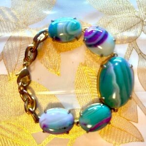 Natural Gemstone Stone Green / Purple Agate Bracelet 7.5”